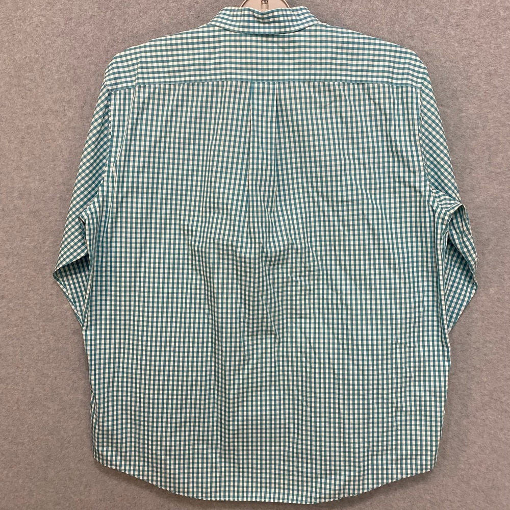 LL BEAN Mens Large Button Down Shirt Blue White Gingham Cotton Wrinkle Resistant - Picture 2 of 7